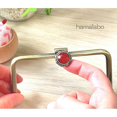 【HA-2257】オコシ式口金/12cm角型-グリーンストーン付き