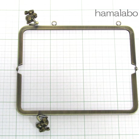 (販売休止予定)【HA-170】<横ひねり>18cm/角型の口金(アンティークウサギ×アンティークゴールド)・カン付き