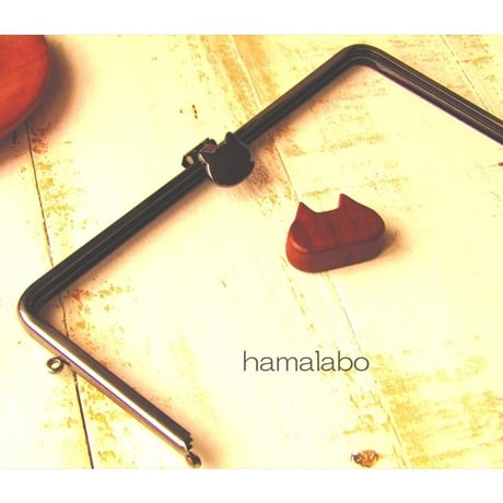 (販売休止)【HA-1589】オコシ式口金22cm/角型(ネコ×ブラック)