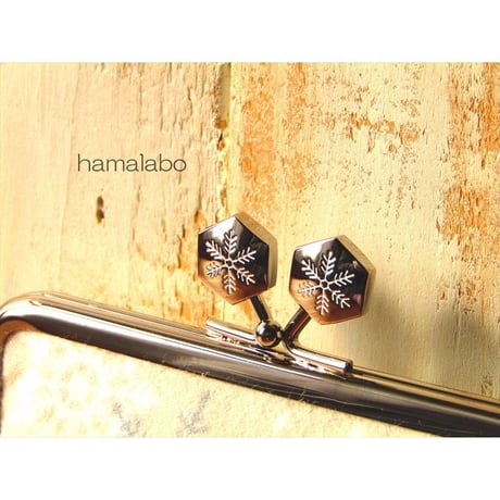 【HA-1471】12cm角型の口金(六花-雪の結晶×ゴールド)