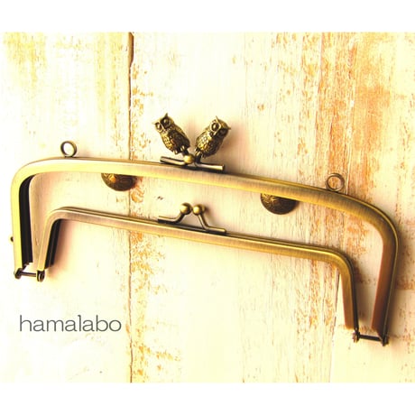 【HA-482】親子口金19cm(フクロウ×アンティークゴールド)・カン付き