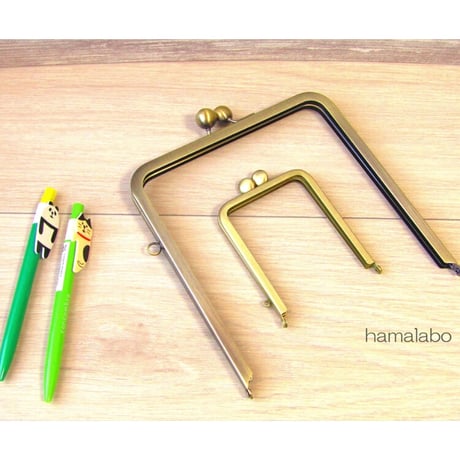 【HA-2261】17.5cmバッグ用の足長口金/角型/大玉/アンティークゴールド/＋(プラス)