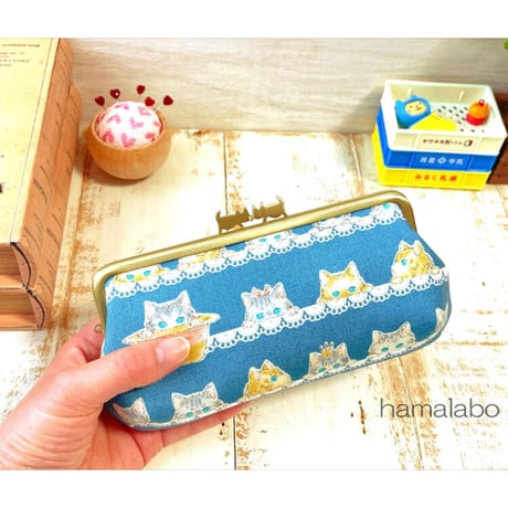 【HA-2029】ぽっちゃりネコ太の口金 16.5cm/角型(ブラック)