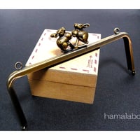 【HA-1265】ウサギの口金15cm/角型(アンティークウサギ×アンティークゴールド)・カン付き