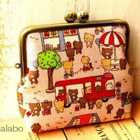 【HA-1240】スマイル刻印の碁石口金 12cm/角型(アンティークゴールド)