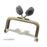 【HA-2487】7.5cm角型口金/天然石風のストーン(ブラック)/アンティークゴールド