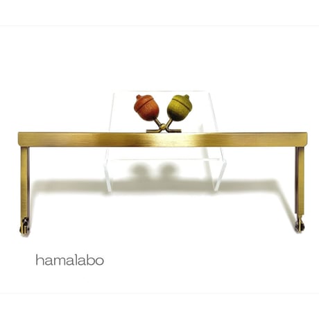 【HA-2287】19cm浮き足口金/茶色どんぐり×緑色のどんぐり/アンティークゴールド