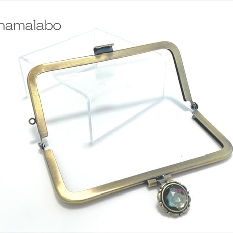 【HA-2256】オコシ式口金/12cm角型-ブラックストーン付き
