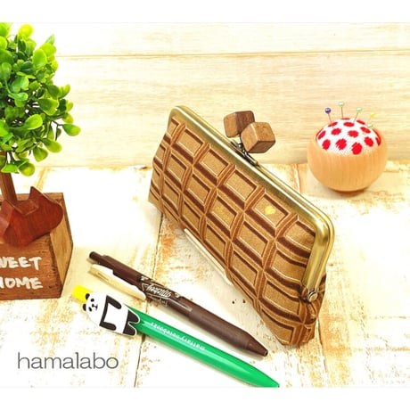 【HA-2019】16.5cm木玉/角型(茶色の木キューブ×アンティークゴールド)