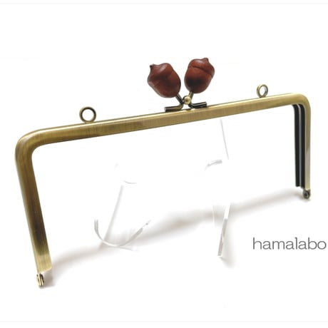 期間限定10％引き！【HA-2617】18cm角型口金/茶色どんぐり×茶色のどんぐり/カン付き/アンティークゴールド