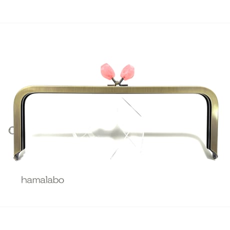 復活＆特価！【HA-2469】24cm角型口金/天然石風のストーン(ピンク)