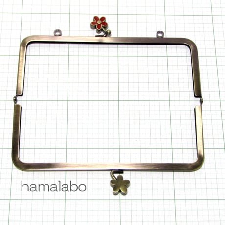 【HA-400】メタルフラワー口金(18cm角型/レッド×アンティーク)・カン付き