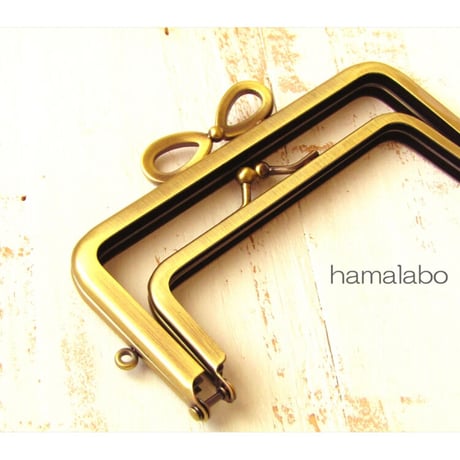 (販売休止)【HA-1769】親子口金12cm(リボン×アンティークゴールド)