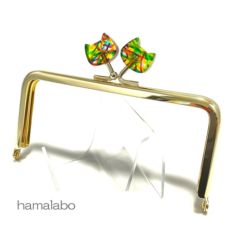 【HA-2500】12cm角型口金/ネコ型(レトロ模様)/ゴールド