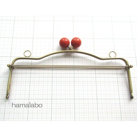 【HA-1489】28cmベンリー口金/(赤玉×アンティークゴールド)・カン付き
