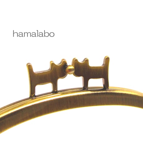 (廃盤予定)【HA-1313】ペアネコ口金/10cmくし型(アンティークゴールド)