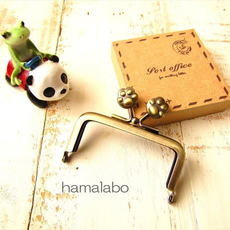 【HA-1896】7.5cm/角型口金(肉球×アンティークゴールド)