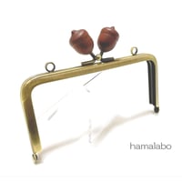 期間限定10％引き！【HA-2616】12cm角型口金/茶色どんぐり×茶色のどんぐり/カン付き/アンティークゴールド