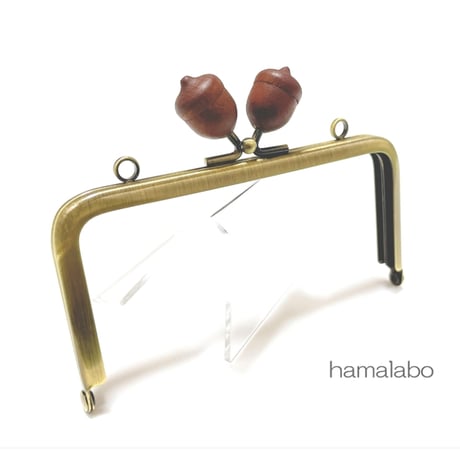 期間限定10％引き！【HA-2616】12cm角型口金/茶色どんぐり×茶色のどんぐり/カン付き/アンティークゴールド