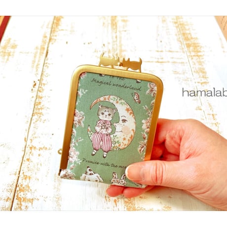 【HA-2038】ぽっちゃりネコ太の口金 7.5cm角型/足長タイプ (ブラック)