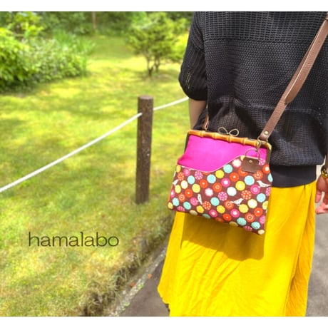 【HA-2171】竹の口金24cm(大きな茶色の木キューブ×アンティークゴールド)・兼用カン付き