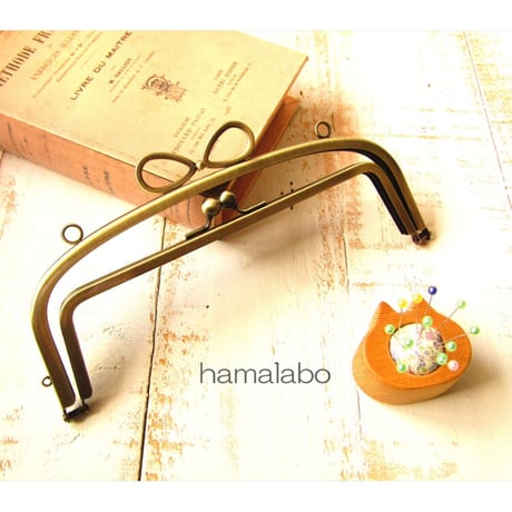 【HA-1806】親子口金 20.4cm(新リボン×アンティークゴールド)・カン付き