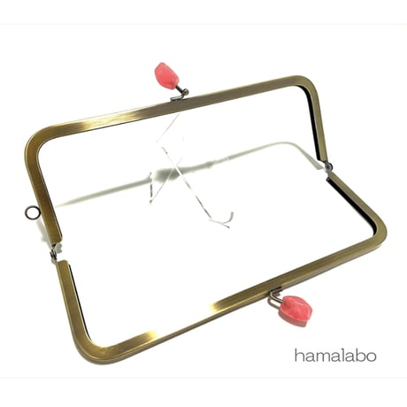 復活＆特価！【HA-2469】24cm角型口金/天然石風のストーン(ピンク)