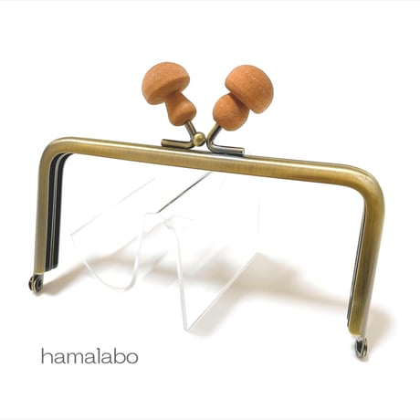 非売品の蔵出し販売！【HA-2610】12cm角型口金/薄茶色の細キノコ×薄茶色の太キノコ/アンティークゴールド
