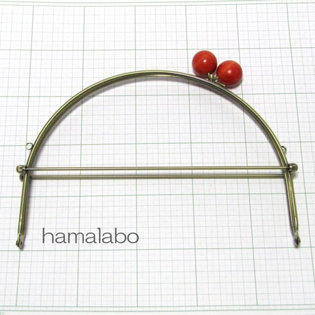 【HA-389】24cmベンリー口金/(大きなオレンジ色の木玉×アンティークゴールド)・カン付き