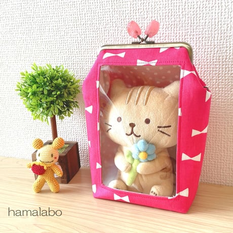 【KT-2141】通常サイズ版！推しぬい用がま口ポーチ(ショルダー可能)の型紙＆レシピ【12cm/角型用】