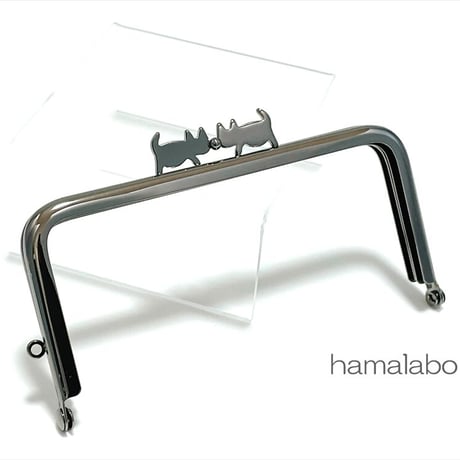 【HA-2188】ぽっちゃりネコ太の口金　12cm/角型(ブラック)