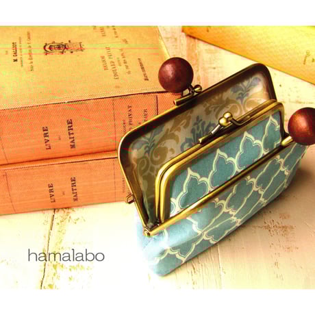 【HA-1762】親子口金 12cm(茶色の木キューブ×アンティークゴールド)