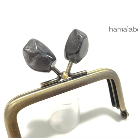 【HA-2487】7.5cm角型口金/天然石風のストーン(ブラック)/アンティークゴールド