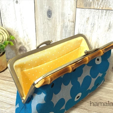 【HA-2171】竹の口金24cm(大きな茶色の木キューブ×アンティークゴールド)・兼用カン付き