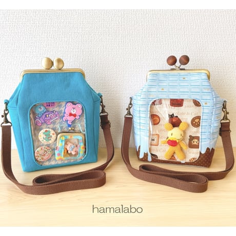 【HA-2412】12cm角型口金/小鳥のピースケ×茶色のどんぐり/アンティークゴールド/カン付き