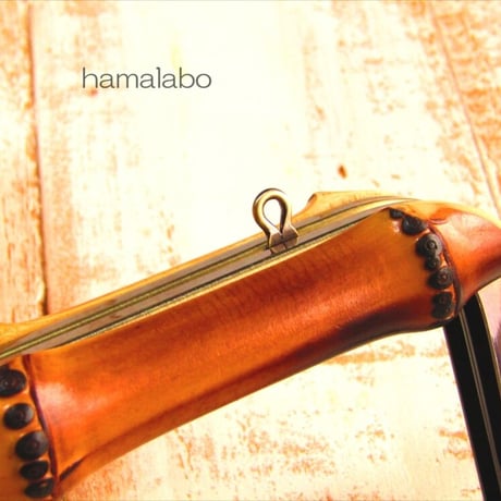 【HA-2171】竹の口金24cm(大きな茶色の木キューブ×アンティークゴールド)・兼用カン付き