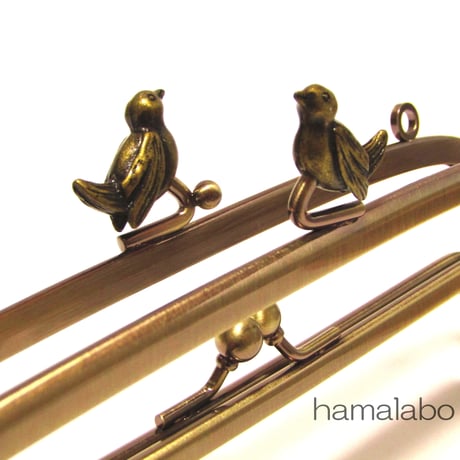 【HA-363】親子口金 19cm(小鳥のピースケ×アンティークゴールド)・カン付き
