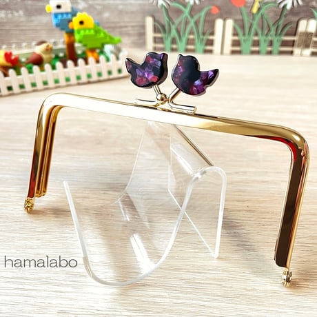 在庫調整で今だけ30％引き！【HA-b1121】12cm角型口金/コトリ型(鉱石模様)/ゴールド