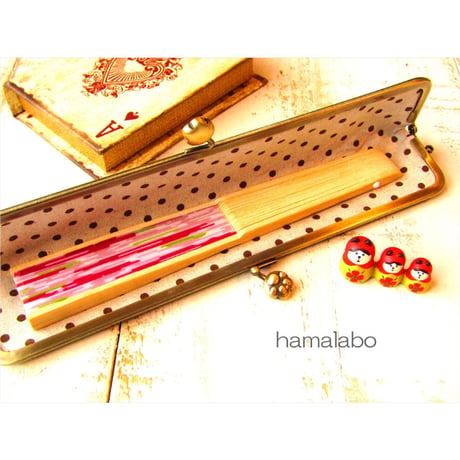 【HA-1650】25.5cm/角型(ネコ玉×アンティークゴールド)-扇子入れ用-