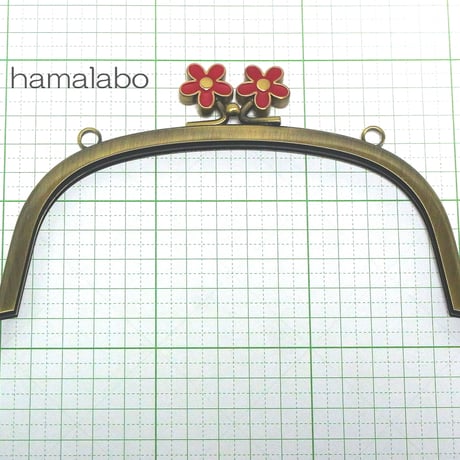 【HA-1203】メタルフラワー口金(15cmくし型レッド×アンティーク)・カン付き