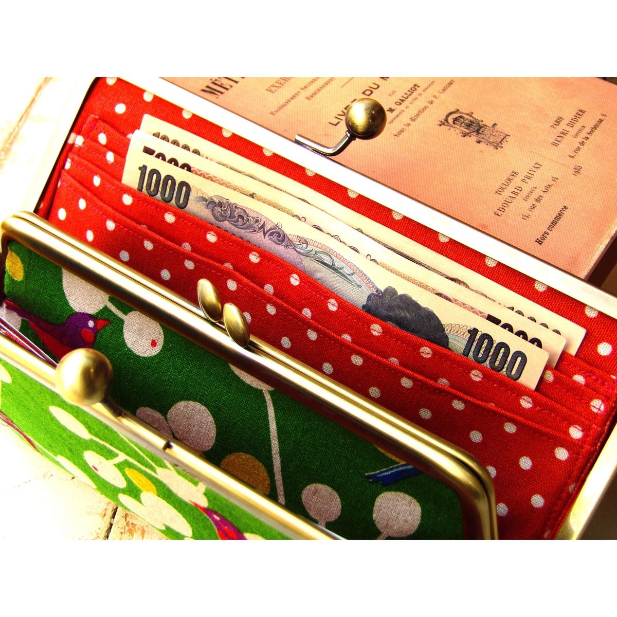 専用　親子がま口長財布　親子がま口　押し口金 在庫商品】横長親子がま口財布【HAKUにゃんこ】 [M便 4/5