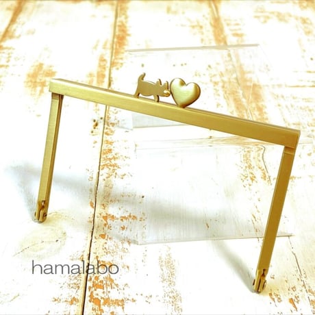 【HA-2064】ハートネコ太の口金 12cm浮き足(アンティークゴールド)