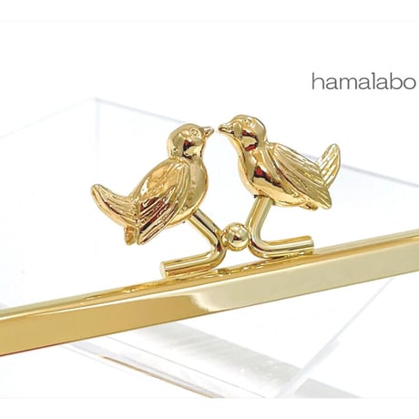 【HA-2227】18cm角型口金/小鳥のピースケ/カン付き/ゴールド