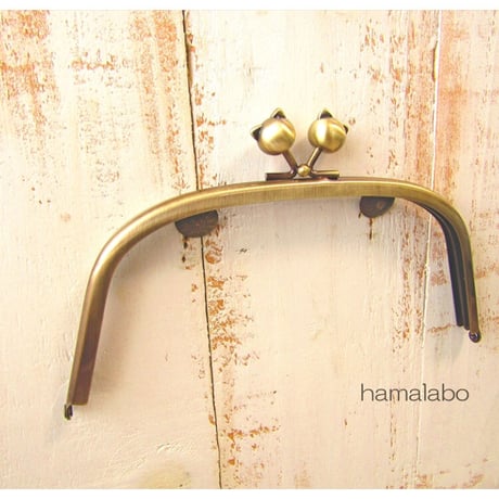 【HA-2185】18cmくし型口金/(ネコ玉×アンティークゴールド)