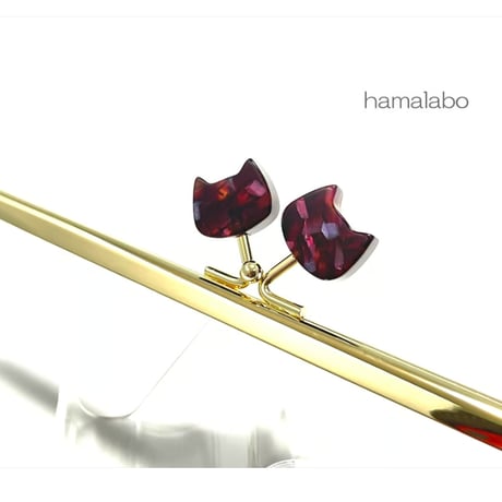 3月1日販売開始！【HA-2512】18cm角型口金/ネコ型(鉱石模様)/ゴールド