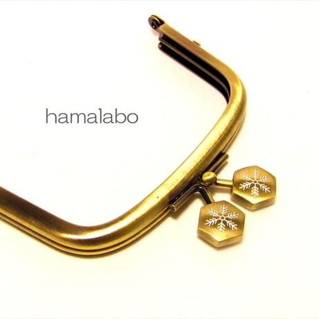 【HA-1462】9.9cm/くし型の口金(六花-雪の結晶×アンティークゴールド)