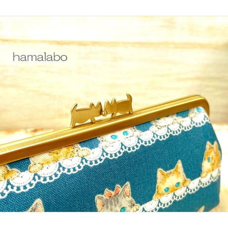 【HA-2029】ぽっちゃりネコ太の口金 16.5cm/角型(ブラック)