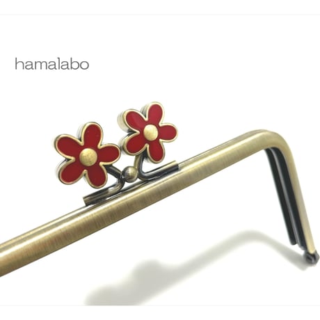 【HA-2405】12cm角型口金/メタルフラワー赤色/アンティークゴールド
