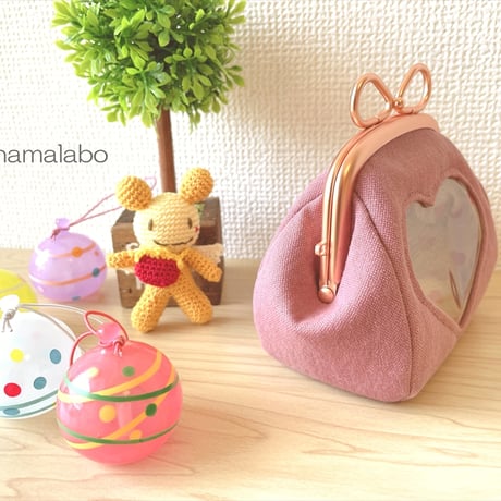 【KT-2154】☆ハート窓＆マチ別タイプ☆推しぬい用がま口ポーチの型紙＆レシピ【9.9cm/くし型用】