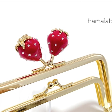 【HA-2455】親子口金 12cm/イチゴ(赤色)/ゴールド